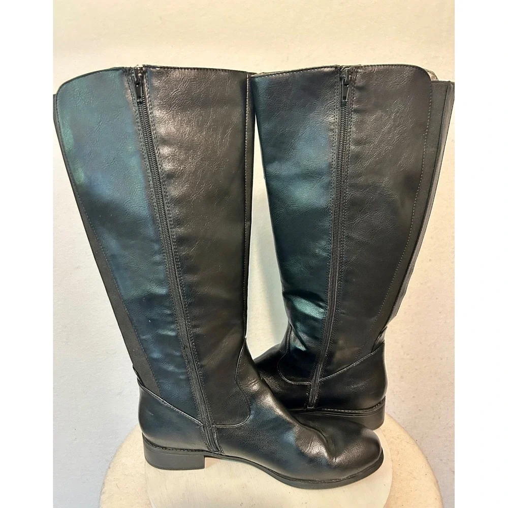 LifeStride Sikora Black Tall Riding Boots Womens 11W Wide Calf Harness Detail